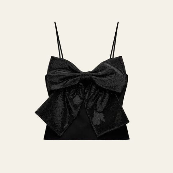 Velira Womens Tops Juoda / XS Noelle Sparkle Bow Crop Top