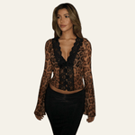 Velira Womens Tops Kano Leopardo Nėrinių Topas
