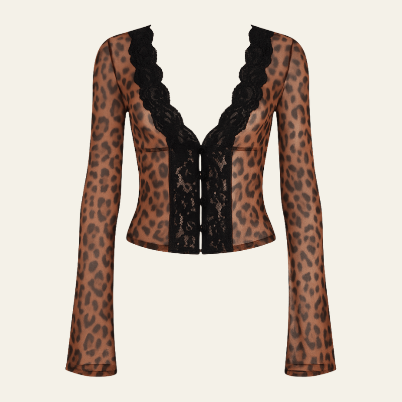 Velira Womens Tops Leopardo Ruda / S Kano Leopardo Nėrinių Topas