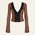Velira Womens Tops Leopardo Ruda / S Kano Leopardo Nėrinių Topas