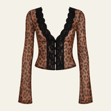Velira Womens Tops Leopardo Ruda / S Kano Leopardo Nėrinių Topas