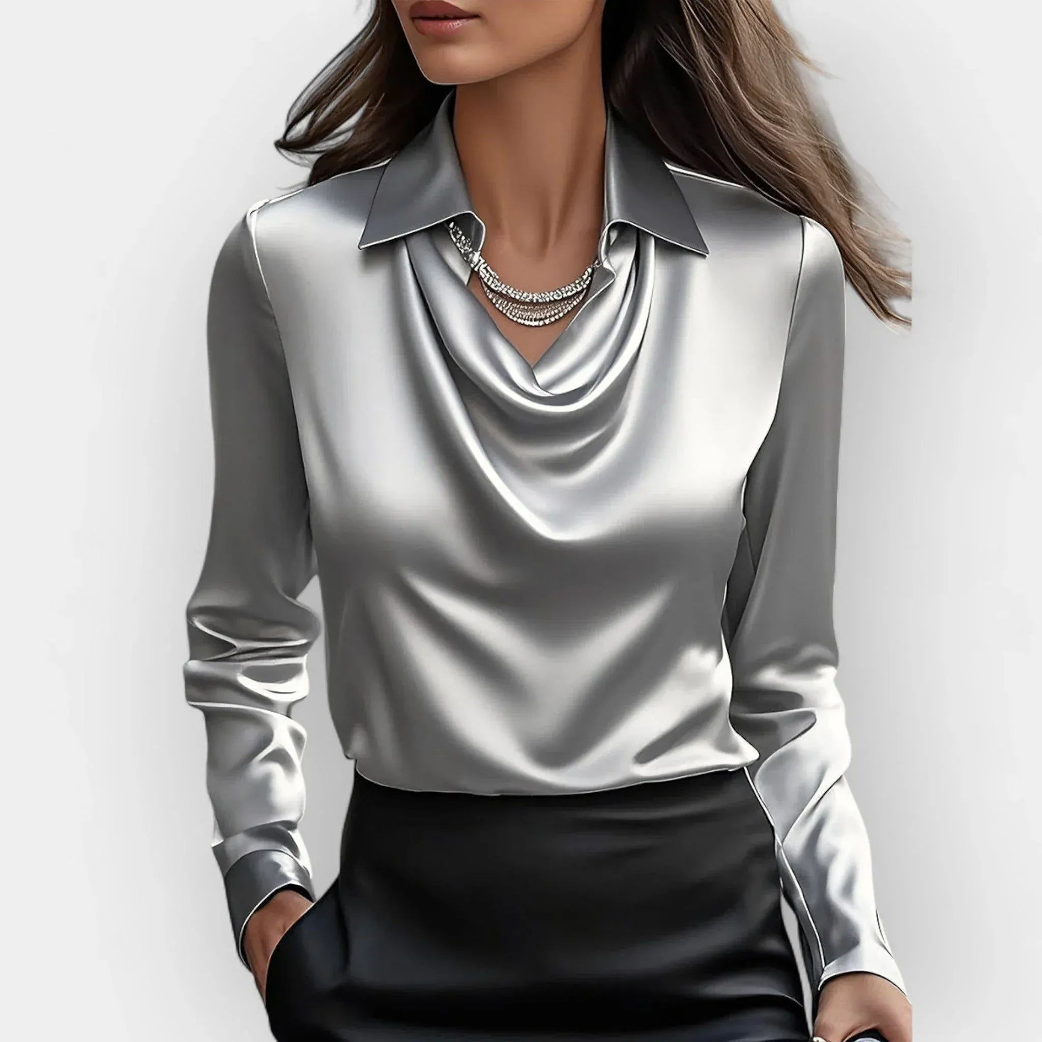 Velira Womens Tops Pilka / XS Paryžiaus drapiruota kapišono tipo bliuska