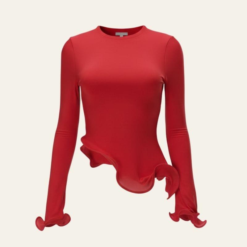 Velira Womens Tops Raudona / S Marbelos skulptūruotas ilgas rankovėmis viršus