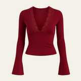 Velira Womens Tops Raudona / S Veronos nėrinių trumpas viršus