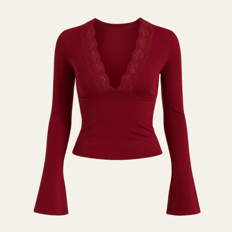 Velira Womens Tops Raudona / S Veronos nėrinių trumpas viršus