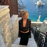 Velira Womens Tops Santorini nėrinių permatomas marškinėliai