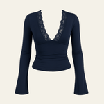 Velira Womens Tops Tamsiai mėlyna / S Veronos nėrinių trumpas viršus