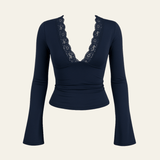 Velira Womens Tops Tamsiai mėlyna / S Veronos nėrinių trumpas viršus