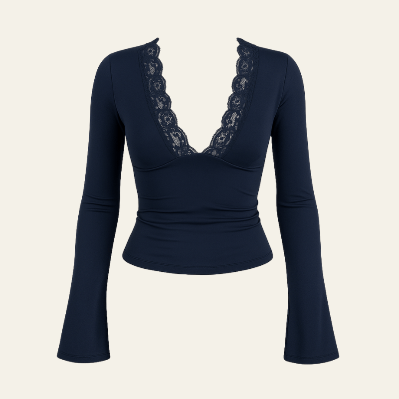 Velira Womens Tops Tamsiai mėlyna / S Veronos nėrinių trumpas viršus