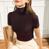 Velira Womens Tops Tamsiai ruda / S Kyoto minkštas tamprus polo tipo marškinėliai