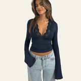 Velira Womens Tops Veronos nėrinių trumpas viršus