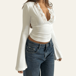 Velira Womens Tops Veronos nėrinių trumpas viršus