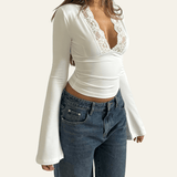 Velira Womens Tops Veronos nėrinių trumpas viršus